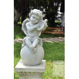 小天使石像彈豎琴 (y14597 立體雕塑.擺飾-立體童趣擺飾)